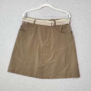 Sherpa Women Skirt Medium Brown Knee‎ Length A-Line Belted Pockets Logo Casual